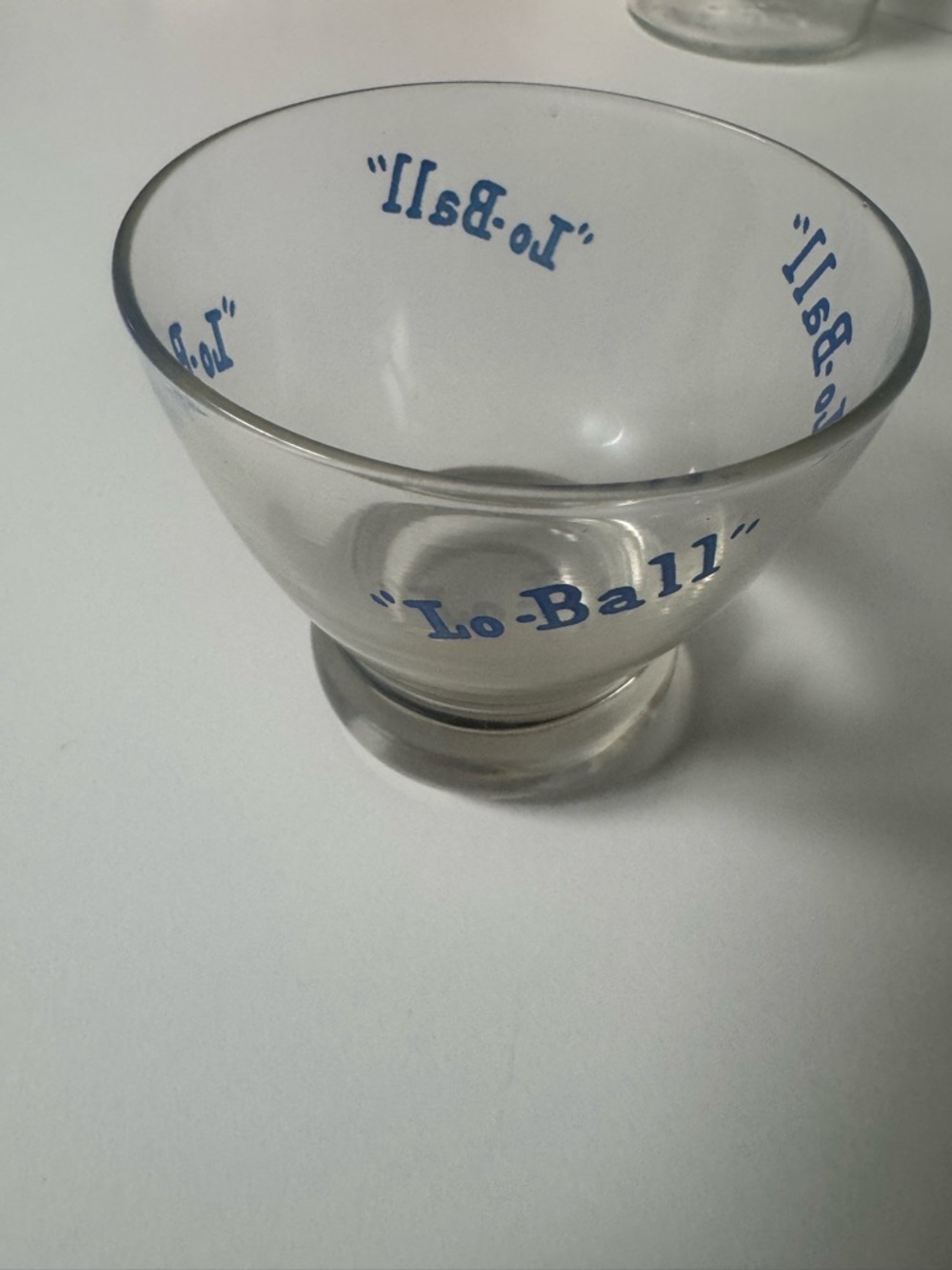Eva Zeisel Lo-Ball Blue Lettered Glass